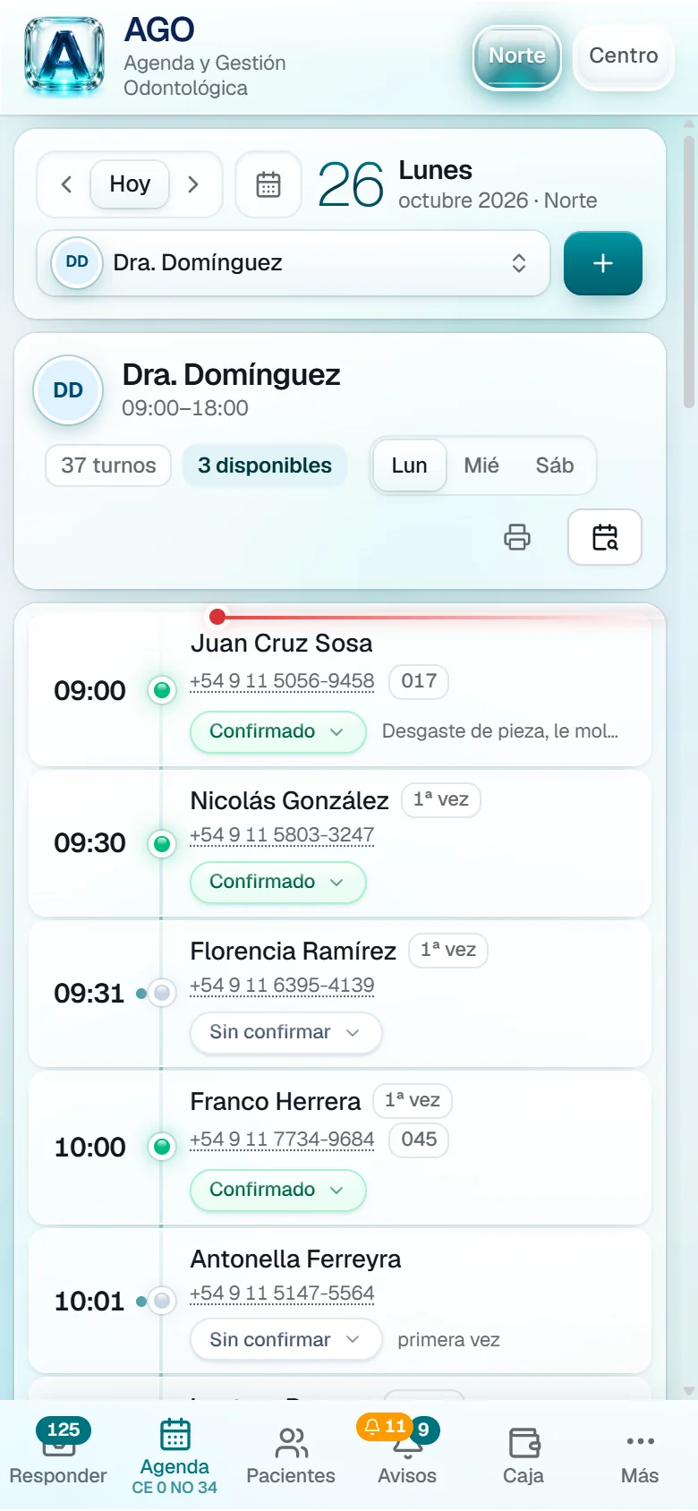 AGO en el celular: la agenda del día de una doctora, con cada turno, su teléfono y su asistencia